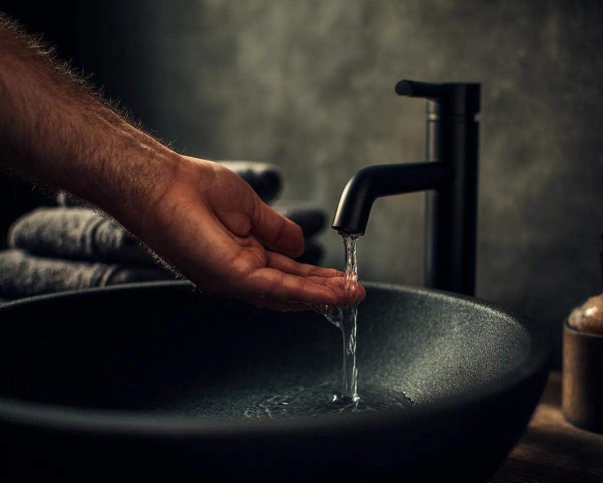Richtige Reinigungsroutine nach dem Sex – lauwarmes Wasser am Waschbecken