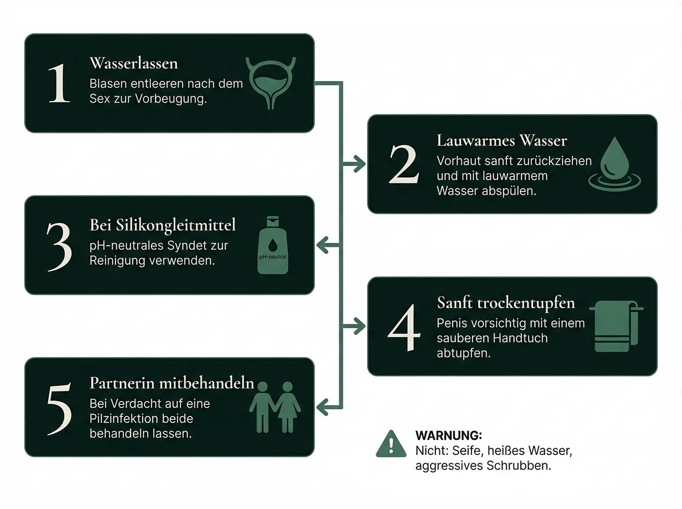 Infografik: Schritt-für-Schritt Intimpflege nach dem Sex für Männer