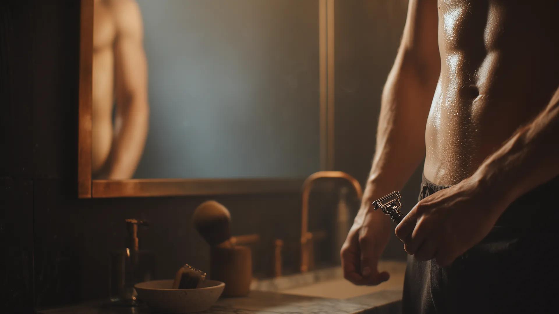 Illustration zur richtigen Intimrasur beim Mann – Vorbereitung, Technik und Nachpflege